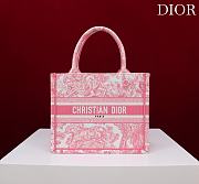 Fortok Dior Small Book Tote White and Yarrow Pink Toile de Jouy Sauvage Embroidery 26*22*8cm - 1