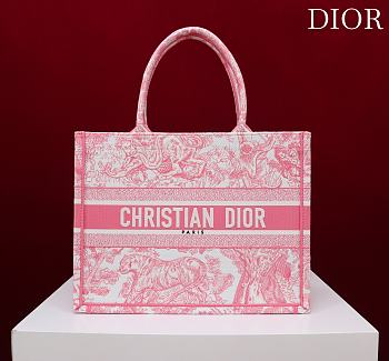 Fortok Dior Medium Book Tote White and Yarrow Pink Toile de Jouy Sauvage Embroidery 36*28*16cm