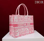 Fortok Dior Medium Book Tote White and Yarrow Pink Toile de Jouy Sauvage Embroidery 36*28*16cm - 6
