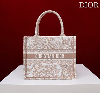 Fortok Dior Small Book Tote White and Beige Toile de Jouy Sauvage Embroidery 26*22*8cm