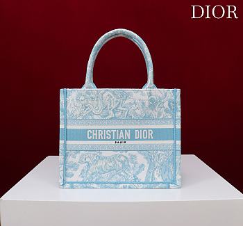 Fortok Dior Small Book Tote White and Celestial Blue Toile de Jouy Sauvage Embroidery 26*22*8cm