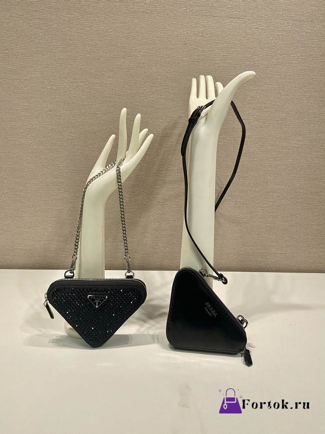 Fortok Triangular embellished satin and leather mini-pouch Black 15 x 10 x 5 cm - 1