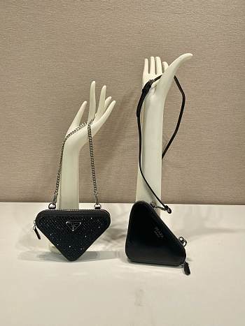 Fortok Triangular embellished satin and leather mini-pouch Black 15 x 10 x 5 cm