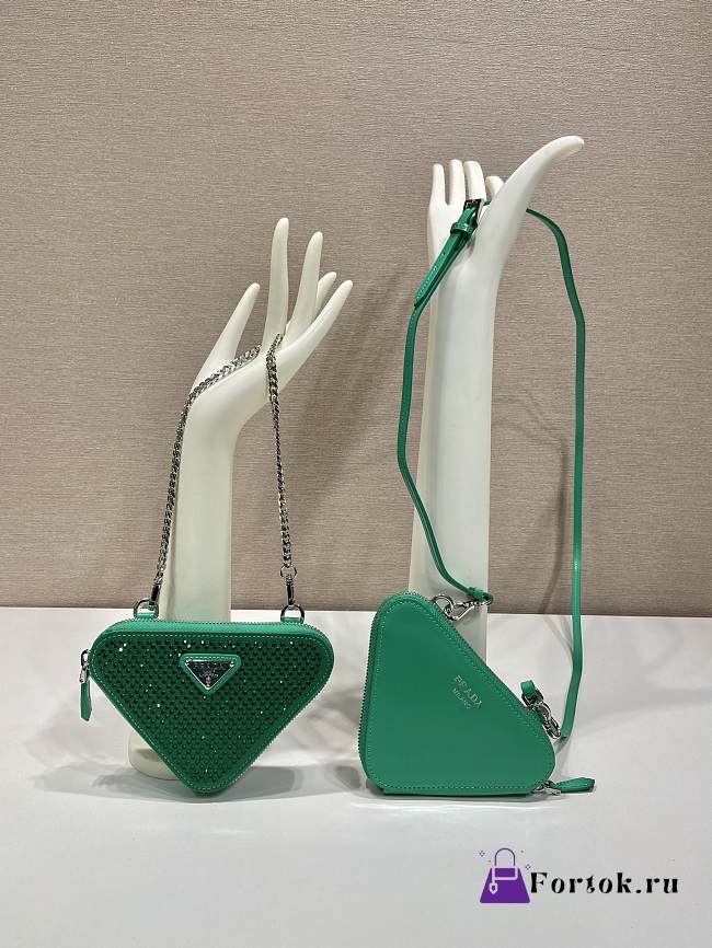 Fortok Triangular embellished satin and leather mini-pouch Green 15 x 10 x 5 cm - 1