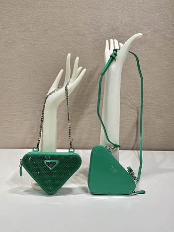 Fortok Triangular embellished satin and leather mini-pouch Green 15 x 10 x 5 cm
