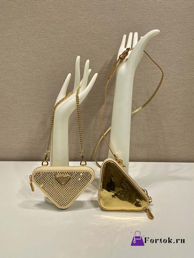 Fortok Triangular embellished satin and leather mini-pouch Gold 15 x 10 x 5 cm - 1