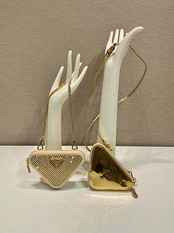 Fortok Triangular embellished satin and leather mini-pouch Gold 15 x 10 x 5 cm