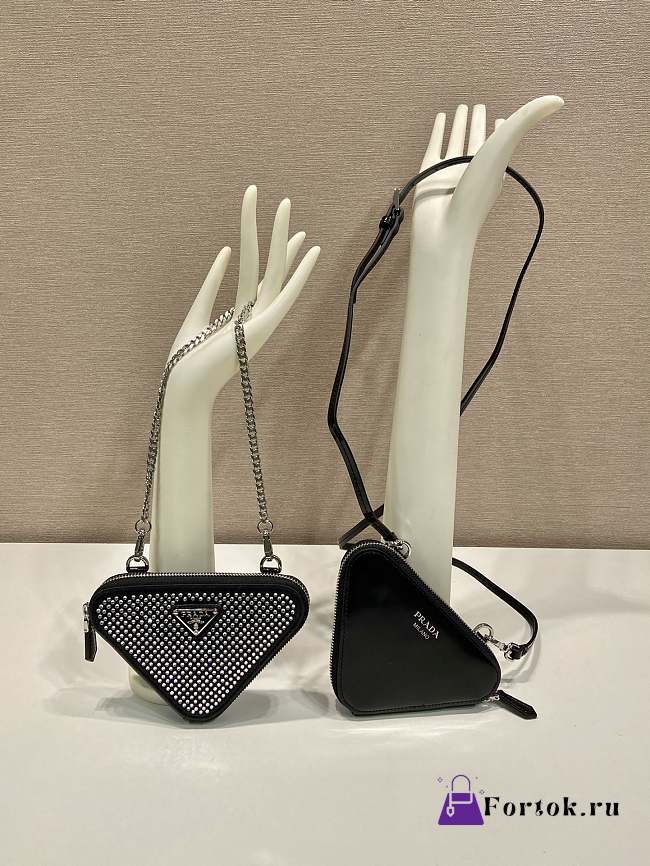 Fortok Triangular embellished satin and leather mini-pouch Crystal 15 x 10 x 5 cm - 1