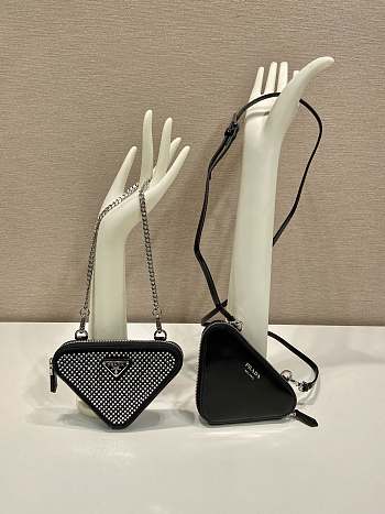 Fortok Triangular embellished satin and leather mini-pouch Crystal 15 x 10 x 5 cm