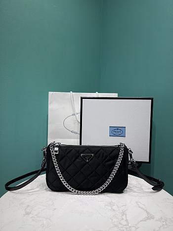 Fortok Prada 2way Quilted Shoulder Bag Black 25X14X6.5cm