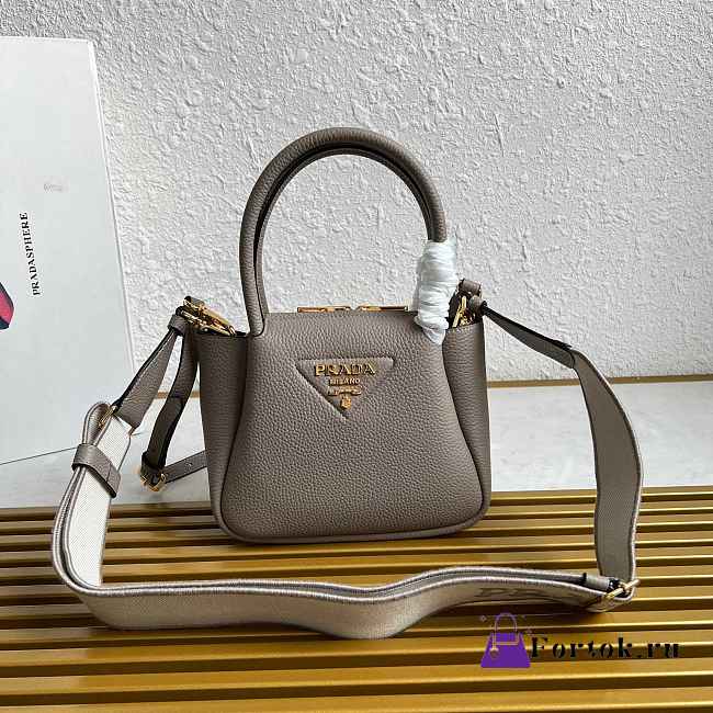 Fortok Prada Leather mini handbag With Strap Clay Gray 18*19.5*9cm  - 1