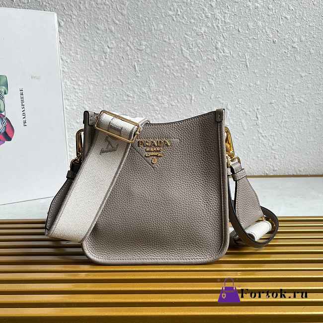 Fortok Prada Leather mini shoulder bag Clay Gray 20*19*6cm  - 1