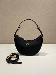 Fortok Prada Black Re-Nylon Brushed Leather Gilded Triangle Logo Arco Hobo 2WAY 22.5x18.5x6.5cm - 1