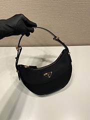 Fortok Prada Black Re-Nylon Brushed Leather Gilded Triangle Logo Arco Hobo 2WAY 22.5x18.5x6.5cm - 6