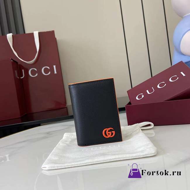 Fortok Gucci Black Wallet Logo Orange 10.5 x 7.5 x 2.5 cm - 1