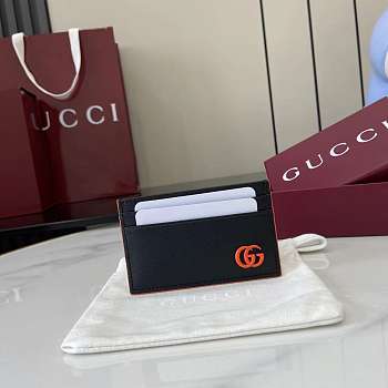 Fortok Gucci Black Card Holder Logo Orange 11 x 7 cm