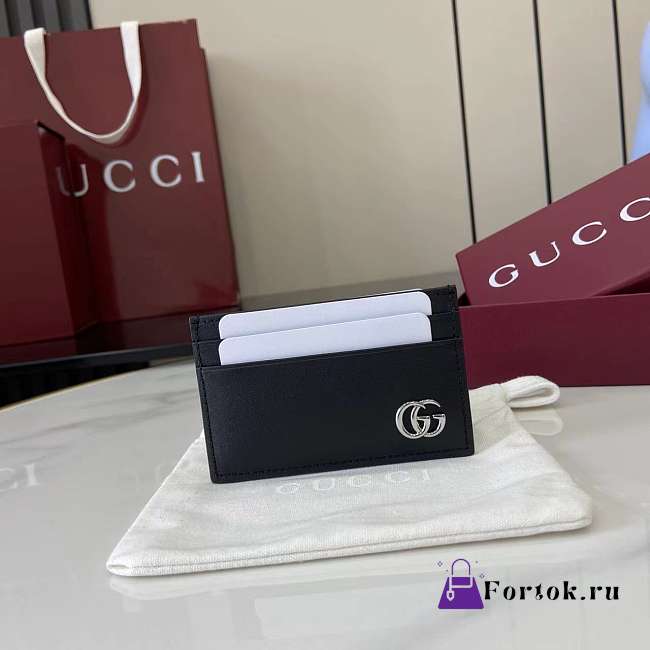 Fortok Gucci Black Card Holder Logo Silver 11 x 7 cm - 1