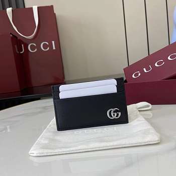 Fortok Gucci Black Card Holder Logo Silver 11 x 7 cm