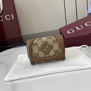 Fortok Gucci Blondie Mini Wallet Canvas Logo Brown 11 x 9 cm 