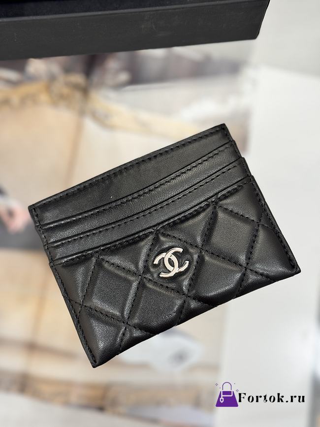 Fortok Chanel Card Holder Carviar Black With Silver Hardware - 1