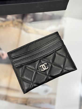 Fortok Chanel Card Holder Carviar Black With Silver Hardware