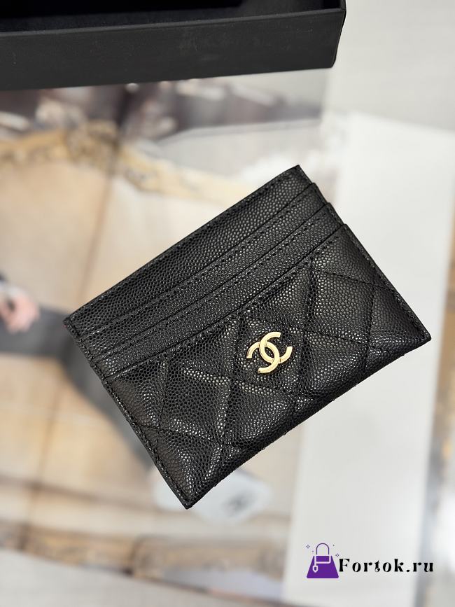 Fortok Chanel Card Holder Carviar Black With Gold Hardware - 1