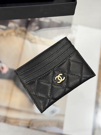 Fortok Chanel Card Holder Carviar Black With Gold Hardware