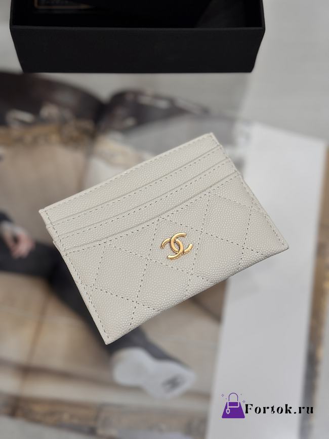 Fortok Chanel Card Holder Carviar Clay Grey - 1