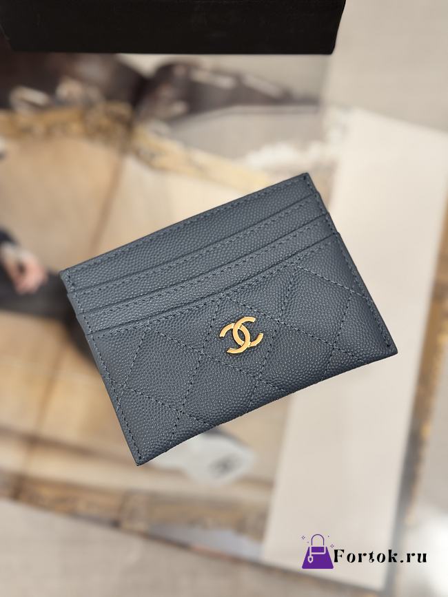Fortok Chanel Card Holder Carviar Navy Blue - 1