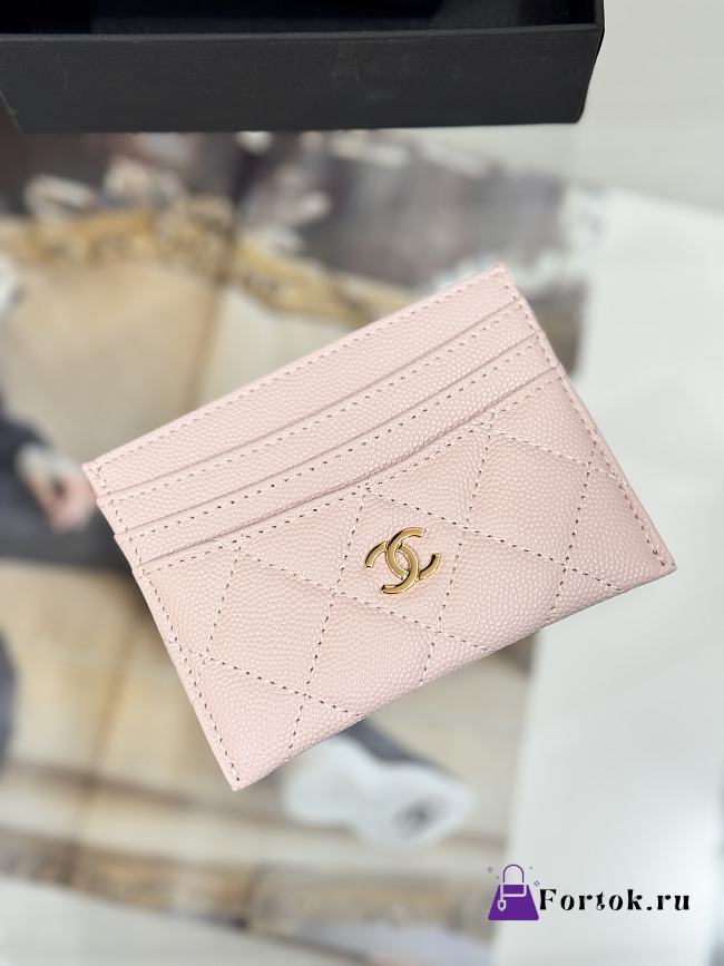 Fortok Chanel Card Holder Carviar Baby Pink - 1