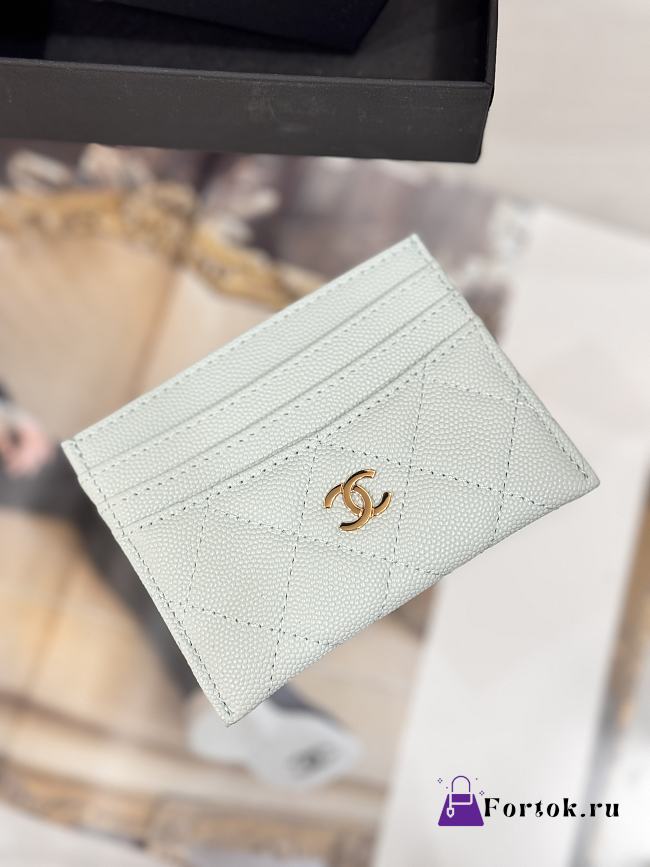 Fortok Chanel Card Holder Carviar Baby Grey - 1
