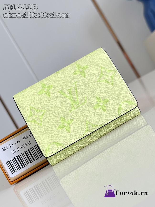 Fortok Louis Vuitton Wallet Monogram Neon Green 8 x 10 x 1cm  - 1