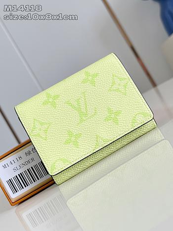 Fortok Louis Vuitton Wallet Monogram Neon Green 8 x 10 x 1cm 