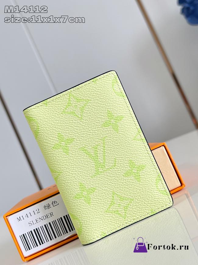 Fortok Louis Vuitton Wallet Monogram Neon Green 7 x 11 x 1cm   - 1