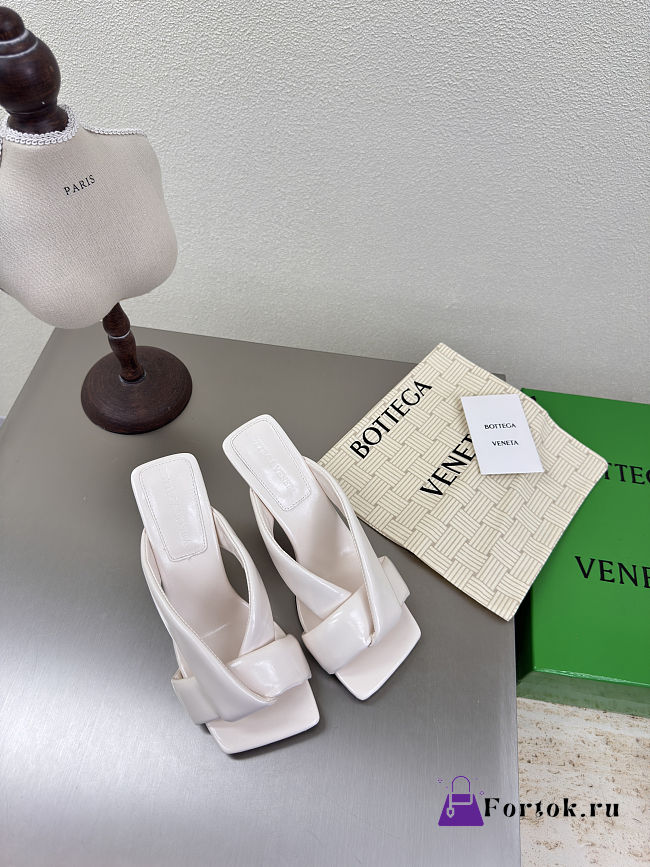 Fortok Bottega Venetas High Heels Slippers White - 1