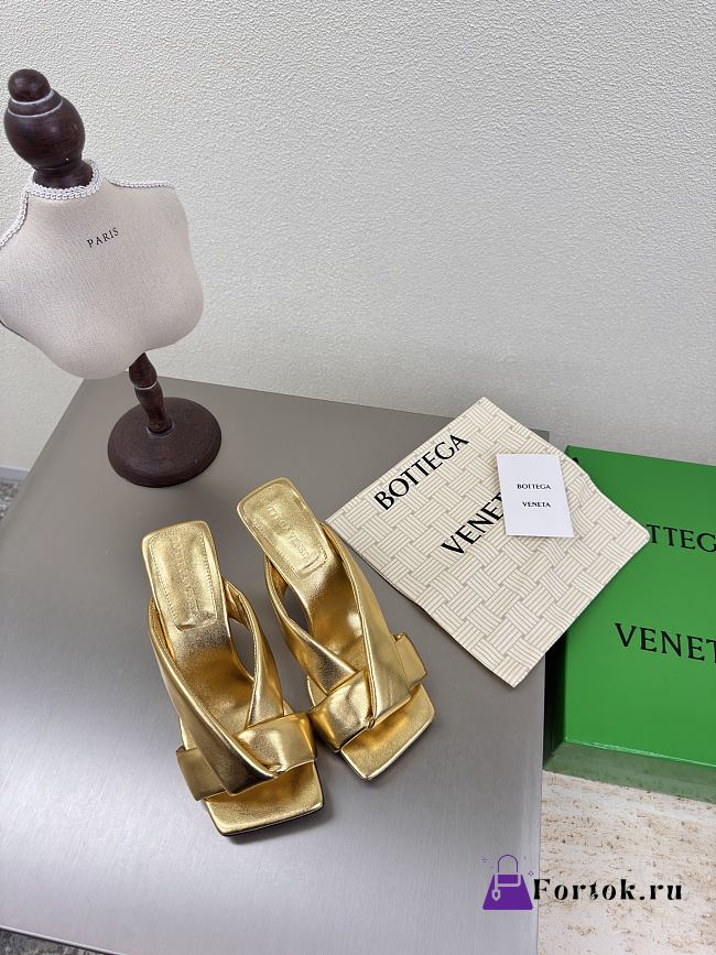 Fortok Bottega Venetas High Heels Slippers Gold - 1