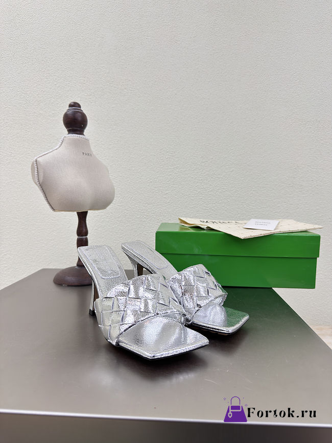 Fortok Bottega Veneta Parco High Heels Mule Silver - 1