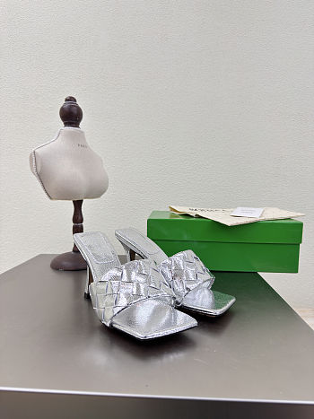 Fortok Bottega Veneta Parco High Heels Mule Silver