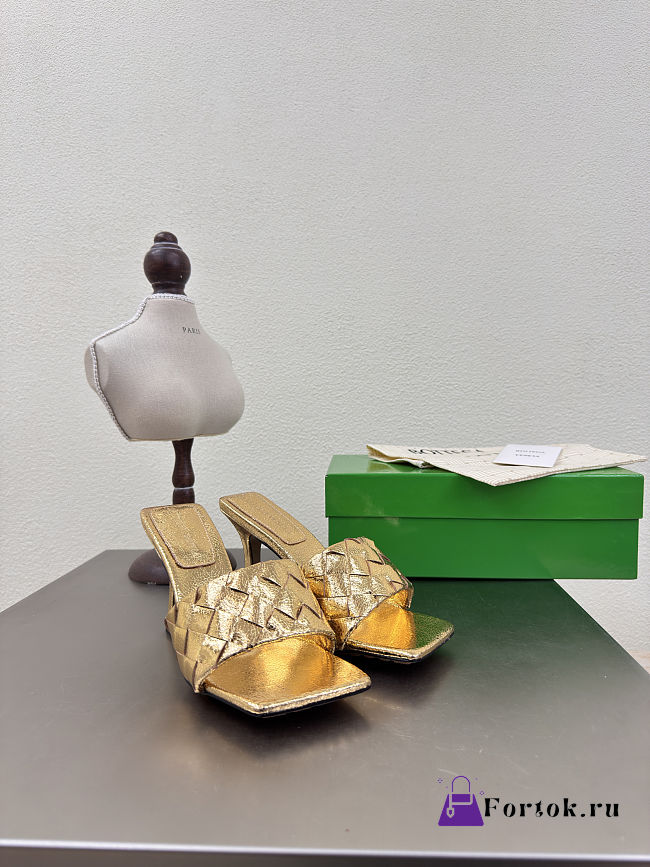 Fortok Bottega Veneta Parco High Heels Mule Gold - 1