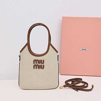 Fortok Miu Miu Ivy Canvas Tote Beige 20 x 24 cm