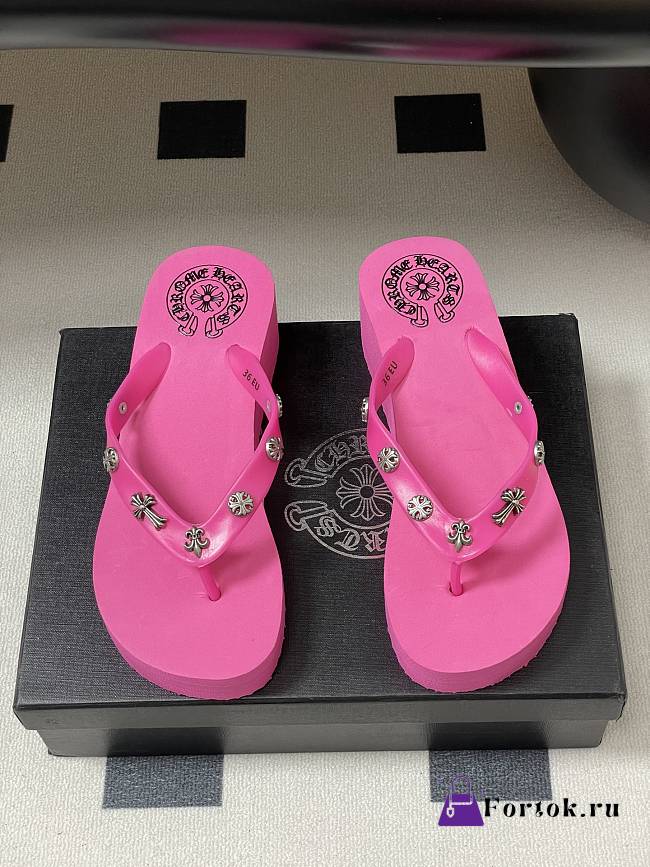 Fortok Chrome Hearts Y2K High Heels Slippers Hot Pink - 1
