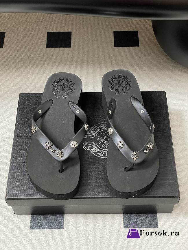 Fortok Chrome Hearts Y2K High Heels Slippers Black - 1