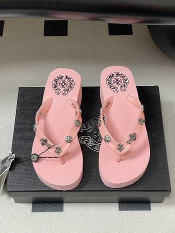 Fortok Chrome Hearts Y2K High Heels Slippers Baby Pink