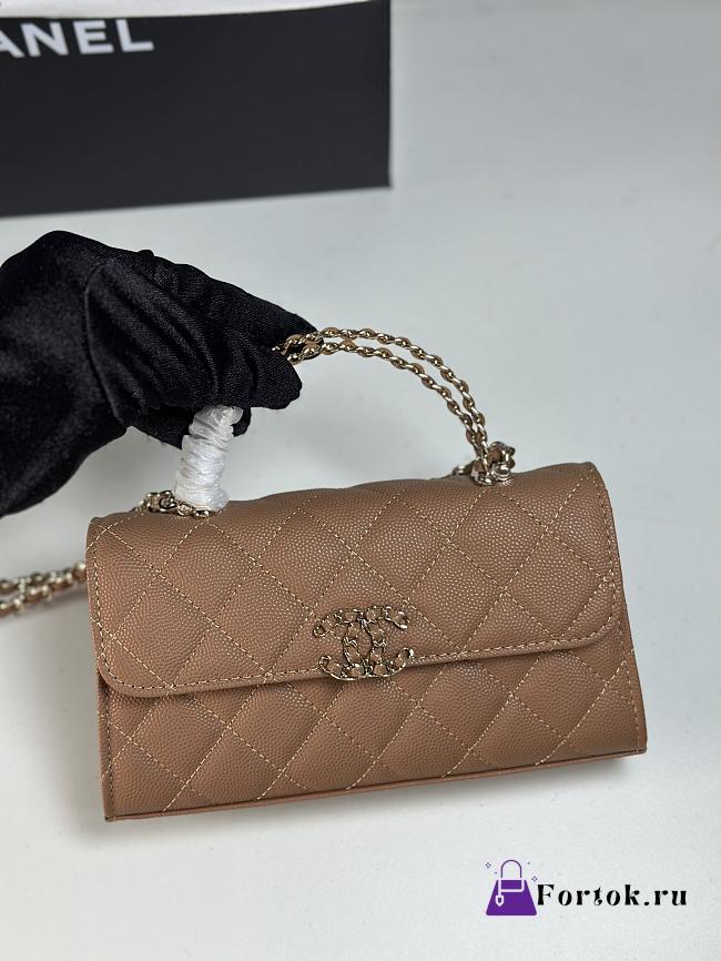 Fortok Chanel Long Purse Handle Brown 18cm - 1