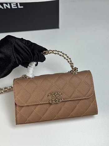 Fortok Chanel Long Purse Handle Brown 18cm