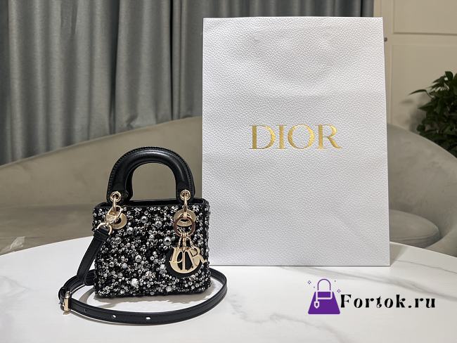 Fortok Dior Micro Lady Dior Crystal Embellished Bag in Black 12 x 10.2 x 5cm - 1