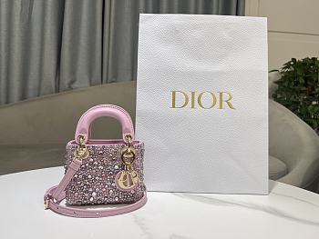 Fortok Dior Micro Lady Dior Crystal Embellished Bag in Baby Pink 12 x 10.2 x 5cm