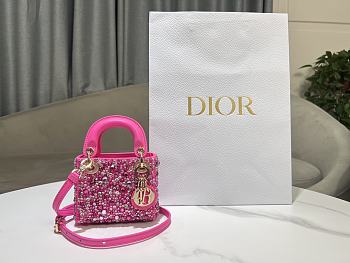 Fortok Dior Micro Lady Dior Crystal Embellished Bag in Fuchsia 12 x 10.2 x 5cm