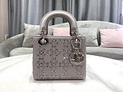 Fortok Dior Mini Lady Dior Bag Gray Strass Cannage Satin 17x15x7cm - 6