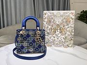Fortok Mini Lady Dior Bag Metallic Lambskin and Celestial Blue Satin Embroidered with Beads 20-17-8cm - 1